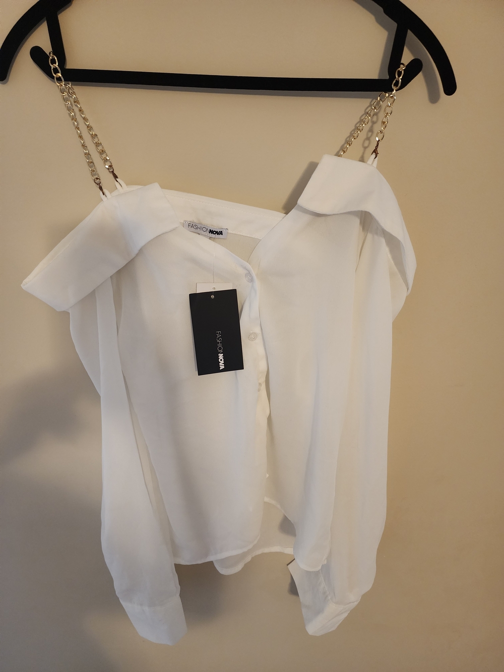 Fashion Nova White Off-Shoulder Chain-Strap Blouse